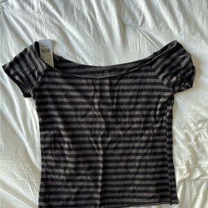 Brandy Melville Black and Gray Striped Women's Top